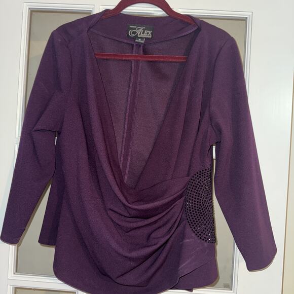 Alex Evenings Women's Plus Purple 3/4 Sleeve Evening Top 1X Jeweled - Picture 1 of 4